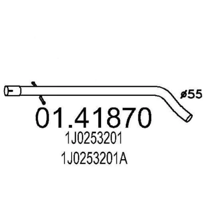 Kuva MTS 01.41870 Pakoputki 890 Edessä keskiäänenvaimentajalle VOLKSWAGEN: Golf 4 Variant, Bora Sedan, 4, AUDI: A3 Hatchback