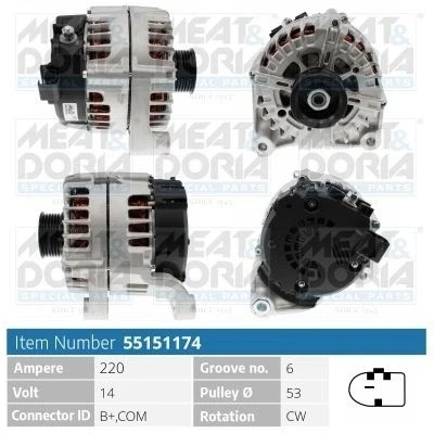 Kuva Laturi 14V 220A Meat &amp; doria 55151174 bmw OE 12317823341, 12317823342, 12318515754