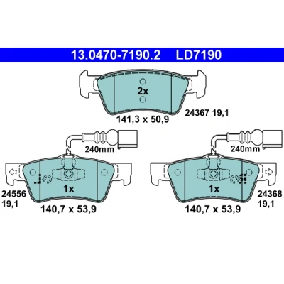 Kuva ATE Ceramic 13.0470 7190.2 Jarrupalat Sis. kulumisenilmaisimen VOLKSWAGEN: Touareg I