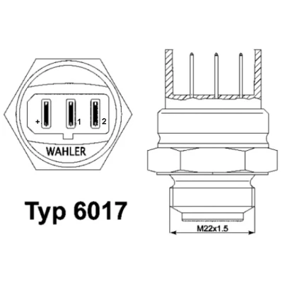 Kuva WAHLER 6017.85D Lämpökytkin Jäähdyttimen Puhallin M 22 x 1,5 mm Tiivisteillä FIAT: Tipo Hatchback, Tempra S.W.