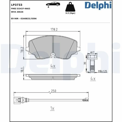 Kuva DELPHI LP3733 Jarrupalat Sis. kulumisenilmaisimen Huudonvaimennuspellillä Tarvikkeilla VOLKSWAGEN: Tiguan II, Golf VIII Hatchback, Arteon