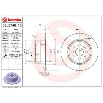 Kuva BREMBO 08.5748.10 Jarrulevyt 270 10 4 täysi Ruuveilla OPEL: Vectra A Sedan, Calibra