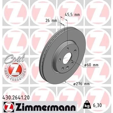 Kuva ZIMMERMANN COAT Z 430.2641.20 Jarrulevyt 276 26 6/5 5 105 tuuletettu sisältä pinnoitettu hiiliteräs OPEL: Astra K Sports Tourer, Hatchback