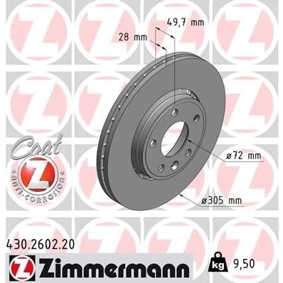 Kuva ZIMMERMANN COAT Z 430.2602.20 Jarrulevyt 305 28 6/5 5 118 Tuuletettu, ulko pinnoitettu hiiliteräs OPEL: Vivaro A Combi, Van