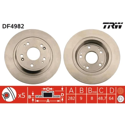 Kuva TRW DF4982 Jarrulevyt 282 9 5 114,3 täysi Lakattu HONDA: ACCORD 8 Kombi,