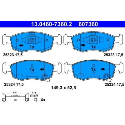 Kuva ATE 13.0460 7360.2 Jarrupalat akustisella kulumavaroittimella pitojousella FIAT: 500 Hatchback, Panda III Hatchback