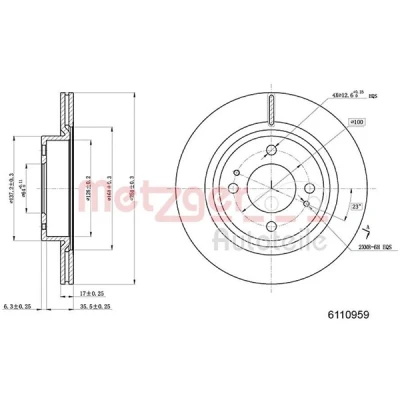 Kuva METZGER Jarrulevy MITSUBISHI: Mirage / Space Star Hatchback Etuakseli 17mm 4 100mm tuuletettu sisältä Lakattu, Ristiinhionta 6110959 4615A129