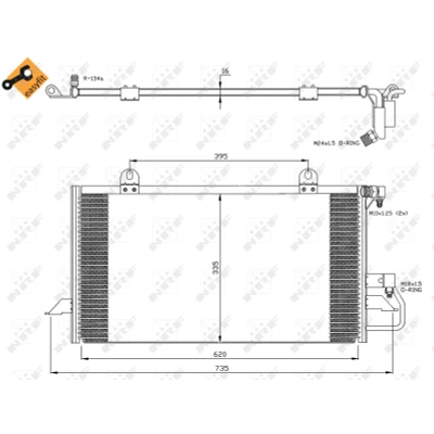 Kuva NRF EASY FIT 35247 Ilmastoinnin Lauhdutin Tiivisterenkaalla 14,6 8,6 Alumiini 620 AUDI: 80 B4 Sedan