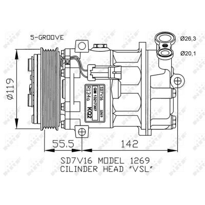 Kuva NRF 32818 Ilmastoinnin Kompressori SD7V16 12 PAG 46 Tiivisterenkaalla OPEL: Vectra C Sedan