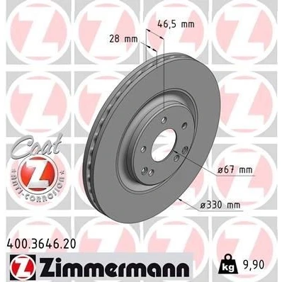 Kuva ZIMMERMANN COAT Z 400.3646.20 Jarrulevyt 330 28 7/5 5 112 tuuletettu sisältä pinnoitettu hiiliteräs MERCEDES BENZ: C sarja T modell, Sedan