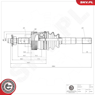 Kuva Vetoakseli, Etuakseli, vasen Esen skv 40SKV198 jeep cherokee, grand cherokee i, wrangler ii OE 4713189, 4720381, 53000227
