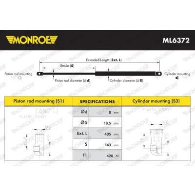 Kuva MONROE ML6372 Takaluukun Kaasujousi 420 405