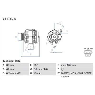 Kuva BOSCH 0 986 044 671 Laturi 14V 80A FORD: Focus Mk1 Hatchback, Farmari, Sedan