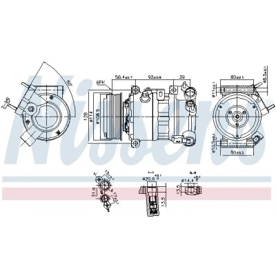 Kuva NISSENS 890599 Ilmastoinnin Kompressori PXC14 12 PAG 46 YF R 134a CITROËN: Jumpy III Van, OPEL: Vivaro C Combi
