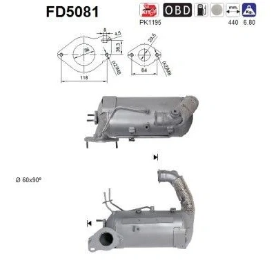 Kuva AS FD5081 Hiukkassuodatin Euro 5 Kordieriitti