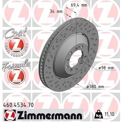 Kuva ZIMMERMANN 460.4534.70 Jarrulevyt 380 34 7/5 5 130 Tuuletettu, reijitetty, kaksiosainen jarrulevy pinnoitettu Seostettu / hiilletty PORSCHE: Cayman