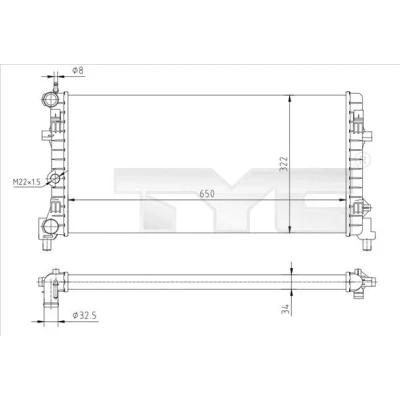 Kuva TYC 737 0064 R Jäähdytin 650 328 23 Jäähdytysrivat mekaan. kiinnitetyt SKODA: Fabia 2, SEAT: Ibiza 4