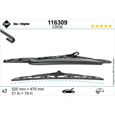 Kuva Pyyhkijänsulka Swf 116309 475, 525mm Edessä Pyyhkijänsulka,perinteinen runko Spoilerilla Ohjaus vasemmalla VOLKSWAGEN: Golf 4 Variant,