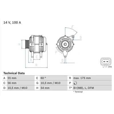 Kuva BOSCH 0 986 049 020 Laturi 14V 100A OPEL: Corsa D Hatchback, Astra H Caravan, Hatchback