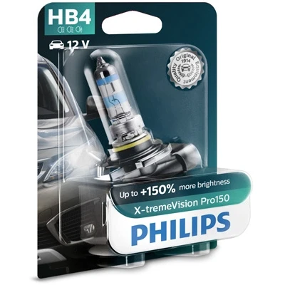 Kuva Halogeenilamppu PHILIPS X tremeVision Pro150 P22d BMW, HONDA, JEEP, SUBARU, ALPINA, INFINITI, DODGE, SEAT, MITSUBISHI, KIA, NISSAN, CHEVROLET, TOYOT
