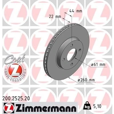 Kuva ZIMMERMANN COAT Z 200.2525.20 Jarrulevyt 260 22 4/4 4 100 tuuletettu sisältä pinnoitettu NISSAN: MICRA 4, Note II Hatchback