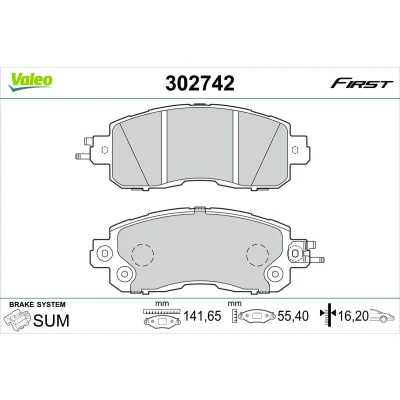 Kuva VALEO 302742 Jarrupalat Etuakseli Ilman kulumisenilmaisinta Huudonvaimennuspellillä NISSAN: Leaf I
