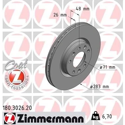 Kuva ZIMMERMANN COAT Z 180.3026.20 Jarrulevyt 283 26 8/5 5 108 tuuletettu sisältä pinnoitettu CITROËN: C4 Grand Picasso 2