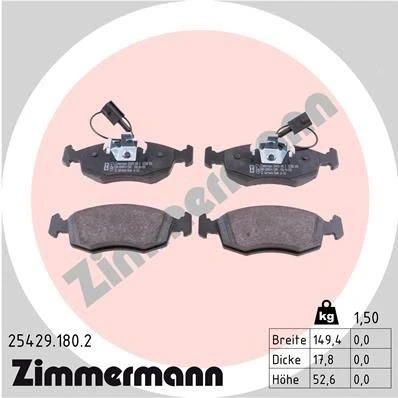 Kuva ZIMMERMANN 25429.180.2 Jarrupalat Sis. kulumisenilmaisimen Valokuva vastaa toimituslaajuutta FIAT: 500 Hatchback, Grande Punto Hatchback