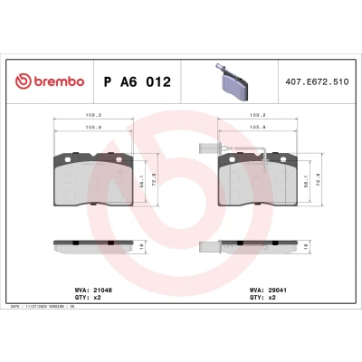 Kuva BREMBO P A6 012 Jarrupalat Sis. kulumisenilmaisimen Ilman tarvikkeita IVECO: DAILY 2 Pritsche/Fahrgestell, Bus