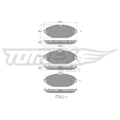 Kuva TOMEX brakes TX 18 53 Jarrupalat Etuakseli Kulumisenilmaisemelle Jarrusatulan ruuveilla MERCEDES BENZ: C sarja T modell, Sedan, E Sedan
