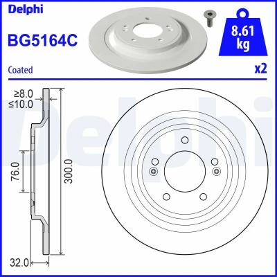 Kuva DELPHI Jarrulevy 300mm 10mm 5 täysi pinnoitettu BG5164C Jarrulevyt