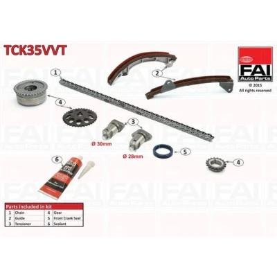 Kuva FAI AutoParts TCK35VVT Jakoketjusarja Tiivisteillä, Hammaspyörillä Yksinkertainen, Niittiketju TOYOTA: Corolla IX Hatchback, Avensis II Station Wagon