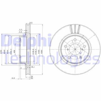 Kuva DELPHI BG2767 Jarrulevyt 260 24 5 Tuuletettu rasvattu käsittelemätön ilman pyöränlaakeria, ABS sensorirengasta SUBARU: Impreza II Sedan
