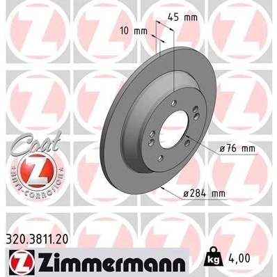 Kuva ZIMMERMANN COAT Z 320.3811.20 Jarrulevyt 284 10 7/5 5 114 täysi pinnoitettu KIA: CARENS 4