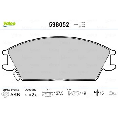 Kuva VALEO 598052 Jarrupalat Etuakseli Sis. kulumisenilmaisimen ilman huudonvaimennuspeltiä HYUNDAI: Getz