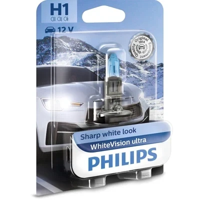 Kuva Halogeenilamppu PHILIPS WhiteVision ultra H1 P14,5s BMW, MASERATI, ROVER, HONDA, DACIA, LAND VOLVO, SUBARU, SSANGYONG, ALPINA, IVECO, SAAB, T