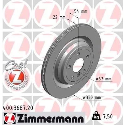 Kuva ZIMMERMANN COAT Z 400.3687.20 Jarrulevyt 330 22 6/5 5 112 tuuletettu sisältä pinnoitettu hiiliteräs MERCEDES BENZ: ML sarja, GLE SUV