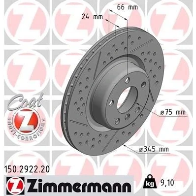 Kuva ZIMMERMANN COAT Z 150.2922.20 Jarrulevyt 345 24 6/5 5 120 tuuletettu sisältä, lovella, upotettu pinnoitettu hiiliteräs BMW: 1 Hatchback, 3 Touring
