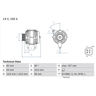 Kuva BOSCH 0 986 082 030 Laturi 14V 100A TOYOTA: Avensis II Station Wagon, Sedan, Corolla Verso