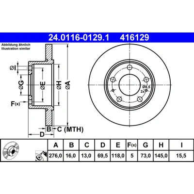 Kuva ATE Jarrulevy IVECO: DAILY 3 16,0mm 5 118,0mm täysi pinnoitettu 24.0116 0129.1 2991646 Jarrulevyt