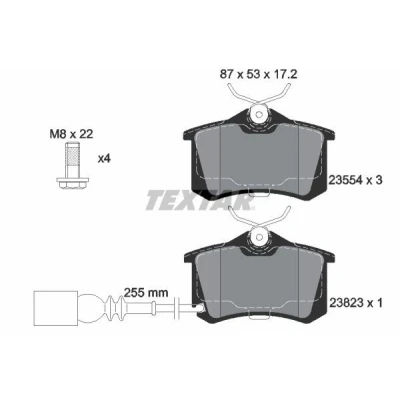 Kuva TEXTAR 2382301 Jarrupalat Sis. kulumisenilmaisimen Jarrusatulan ruuveilla VOLKSWAGEN: Polo IV Hatchback, SEAT: Ibiza 3