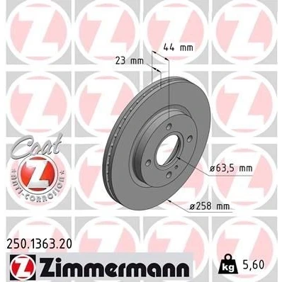 Kuva ZIMMERMANN COAT Z 250.1363.20 Jarrulevyt 258 23 5/4 4 108 tuuletettu sisältä pinnoitettu FORD: FIESTA 6, 6 Van