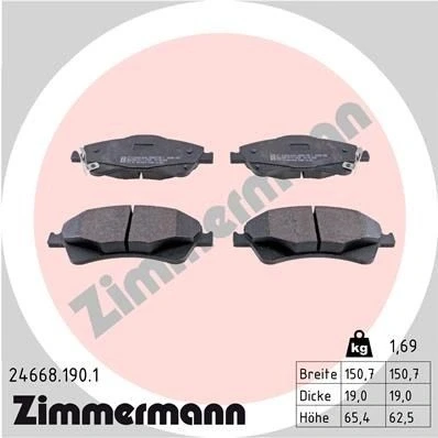 Kuva ZIMMERMANN 24668.190.1 Jarrupalat akustisella kulumavaroittimella Valokuva vastaa toimituslaajuutta TOYOTA: Avensis III Farmari, Auris Hatchback