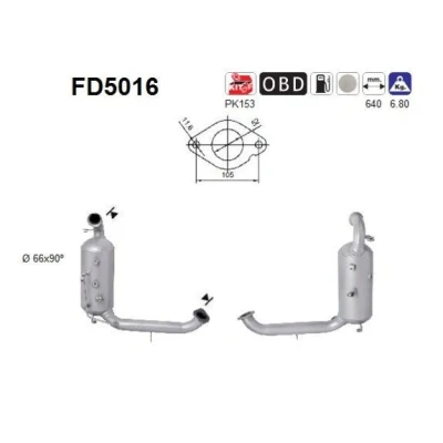 Kuva AS FD5016 Hiukkassuodatin Kordieriitti VOLVO: V70 3, V50, S40 II, FORD: Focus 2 Kombi