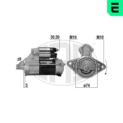 Kuva ERA 221082A Starttimoottori 12V 0,8kW 9 30,50 74mm TOYOTA: Corolla VIII Sedan, Starlet V Hatchback, FX Hatchback