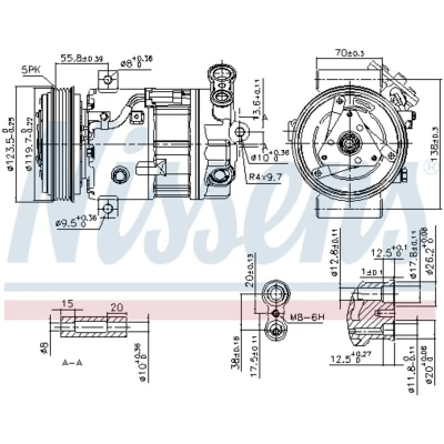 Kuva NISSENS 89577 Ilmastoinnin Kompressori PXV16 12 PAG 46 R 134a OPEL: Vectra C Sedan, FIAT: Croma II Farmari