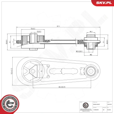 Kuva ESEN SKV 75SKV234 Moottorin Kumityyny Takana Kumimetallilaakeri Alumiini, Kumi 268mm 52mm NISSAN: NV200 / Evalia Bussi, Almera 2 Limousine