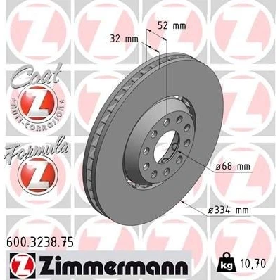 Kuva ZIMMERMANN FORMULA Z COAT 600.3238.75 Jarrulevyt 334 32 10/5 5 112 Tuuletettu, kaksiosainen jarrulevy pinnoitettu Seostettu / hiilletty