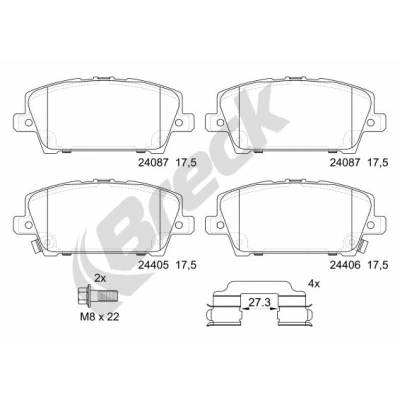 Kuva BRECK 24087 00 701 10 Jarrupalat akustisella kulumavaroittimella Tarvikkeilla HONDA: CIVIC 8 Hatchback
