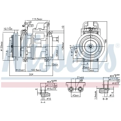 Kuva NISSENS 890028 Ilmastoinnin Kompressori 10S17 24 PAG 46 R 134a